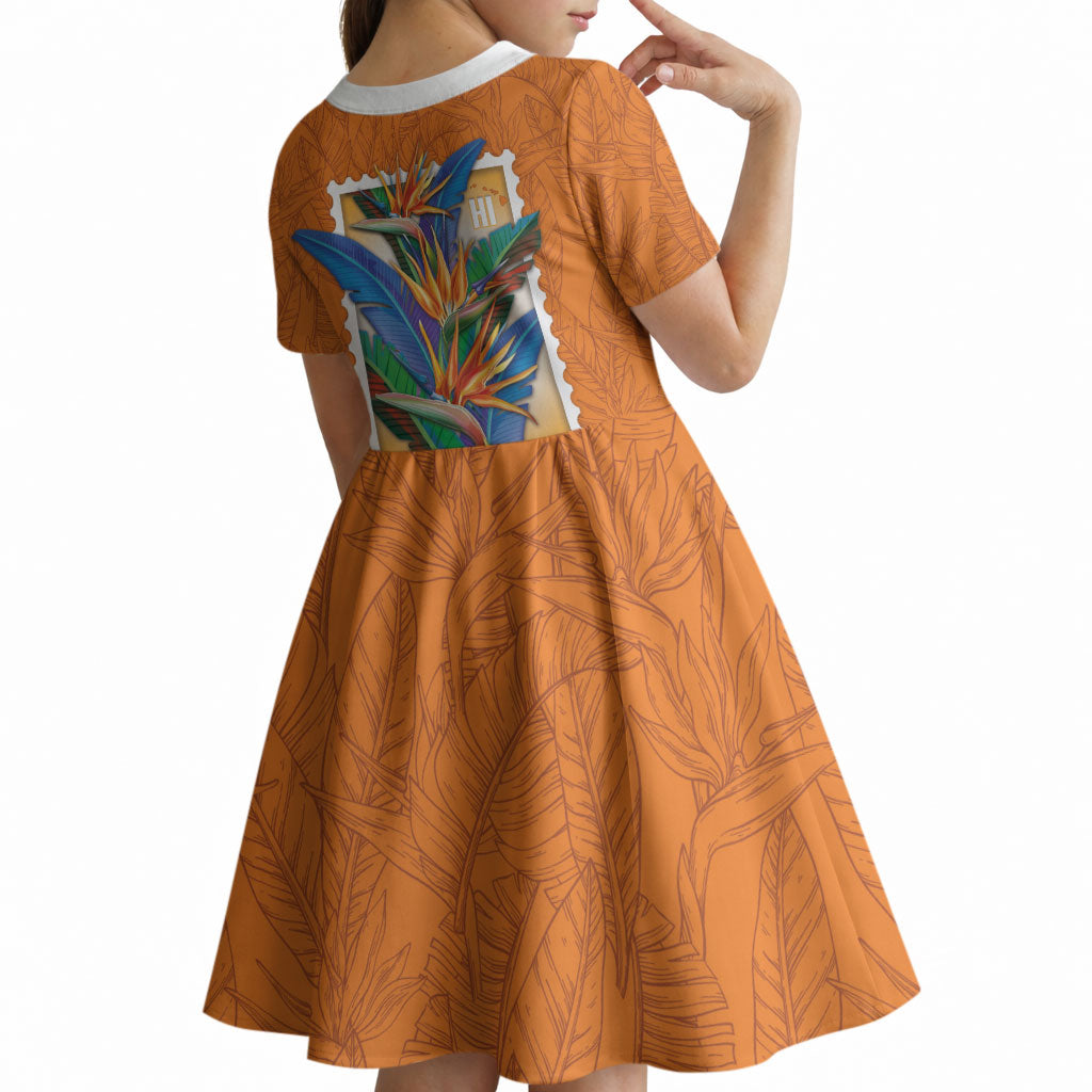 Aloha Hawaii Pua Manu Kid Short Sleeve Dress Hawaiian Bird of Paradise Flowers Stylized Stamp LT14 - Polynesian Pride