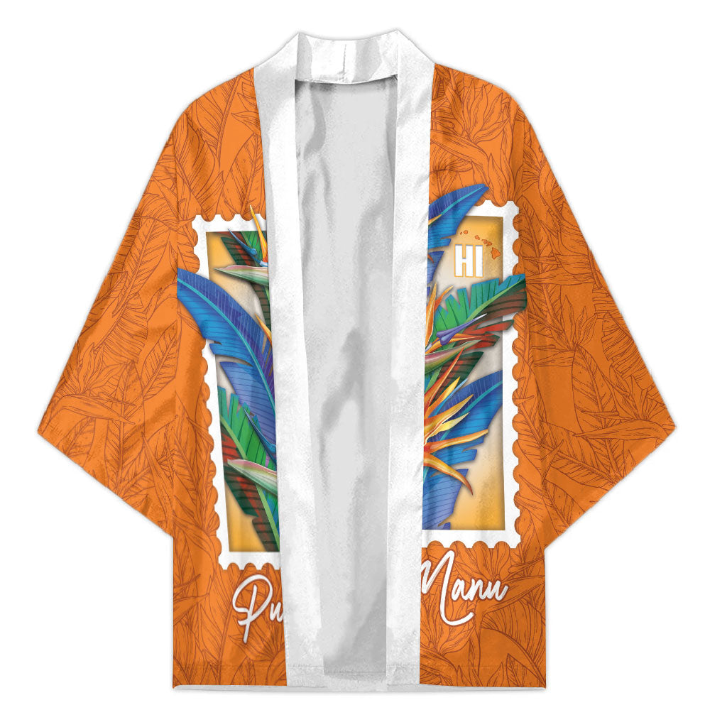Aloha Hawaii Pua Manu Kimono Hawaiian Bird of Paradise Flowers Stylized Stamp LT14 Unisex Orange - Polynesian Pride