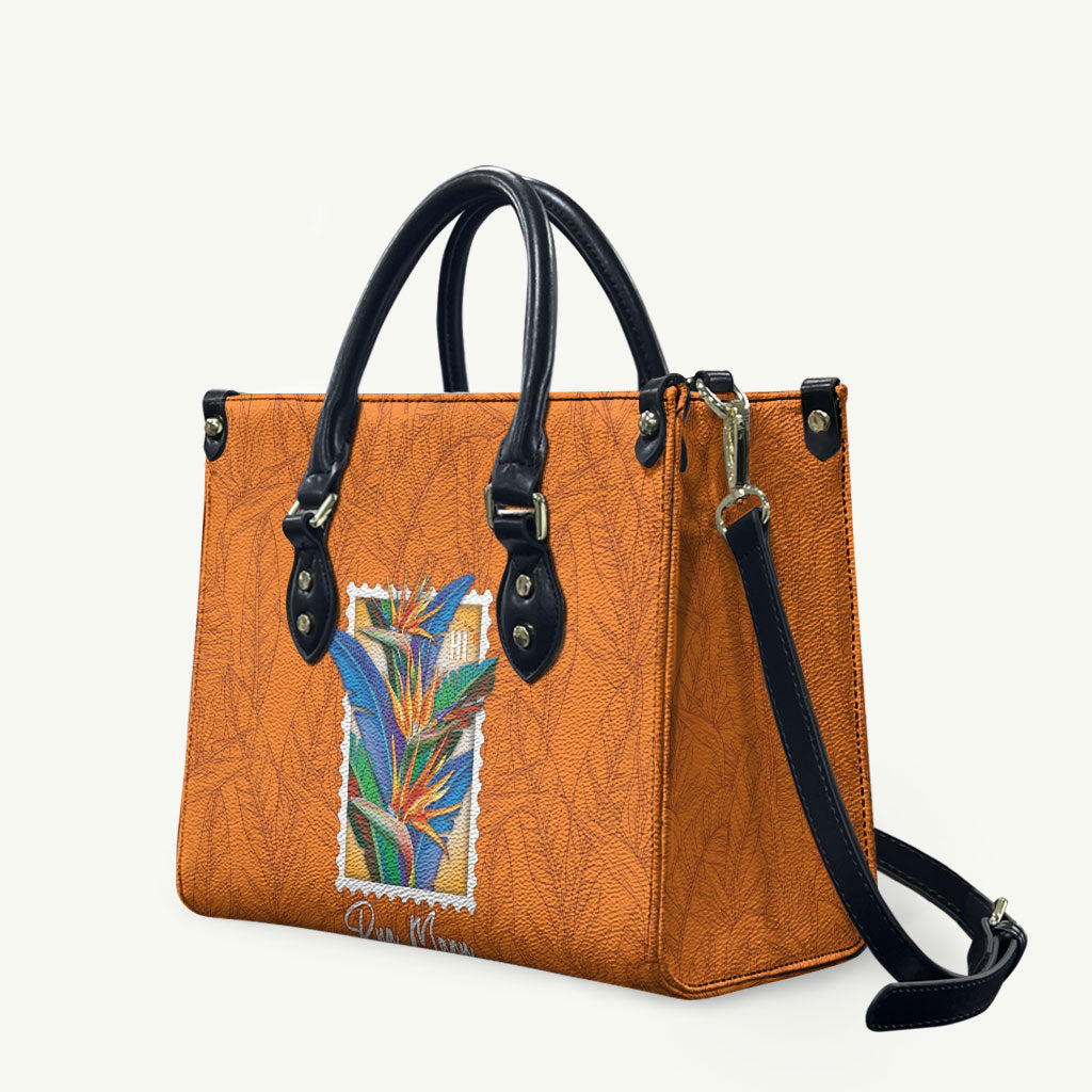 Aloha Hawaii Pua Manu Leather Bag Hawaiian Bird of Paradise Flowers Stylized Stamp LT14 Orange - Polynesian Pride
