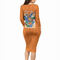 Aloha Hawaii Pua Manu Long Sleeve Bodycon Dress Hawaiian Bird of Paradise Flowers Stylized Stamp LT14 - Polynesian Pride