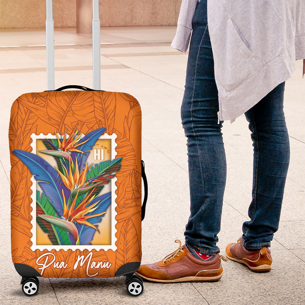 Aloha Hawaii Pua Manu Luggage Cover Hawaiian Bird of Paradise Flowers Stylized Stamp LT14 Orange - Polynesian Pride
