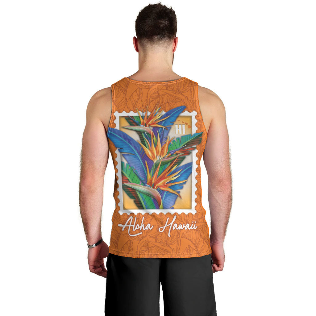 Aloha Hawaii Pua Manu Men Tank Top Hawaiian Bird of Paradise Flowers Stylized Stamp LT14 - Polynesian Pride