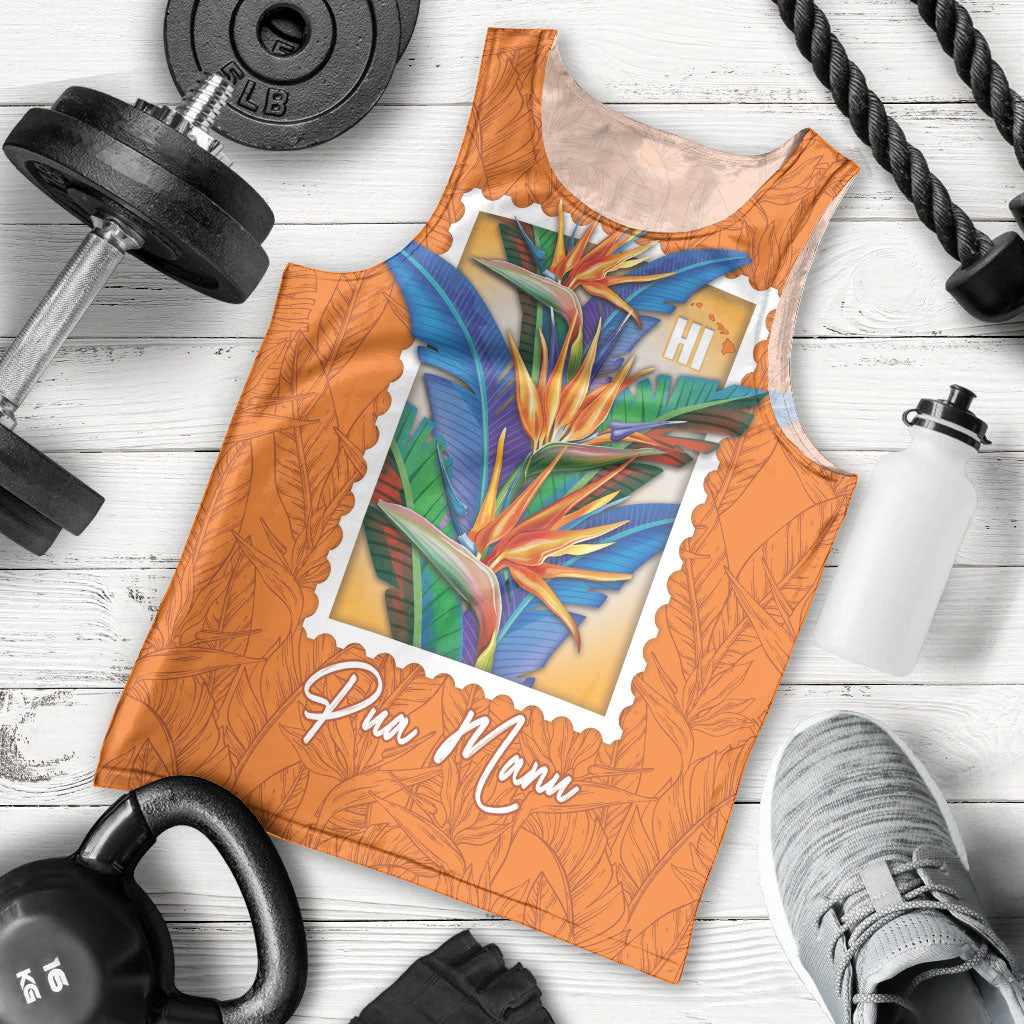 Aloha Hawaii Pua Manu Men Tank Top Hawaiian Bird of Paradise Flowers Stylized Stamp LT14 - Polynesian Pride