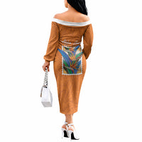 Aloha Hawaii Pua Manu Off The Shoulder Long Sleeve Dress Hawaiian Bird of Paradise Flowers Stylized Stamp LT14 - Polynesian Pride