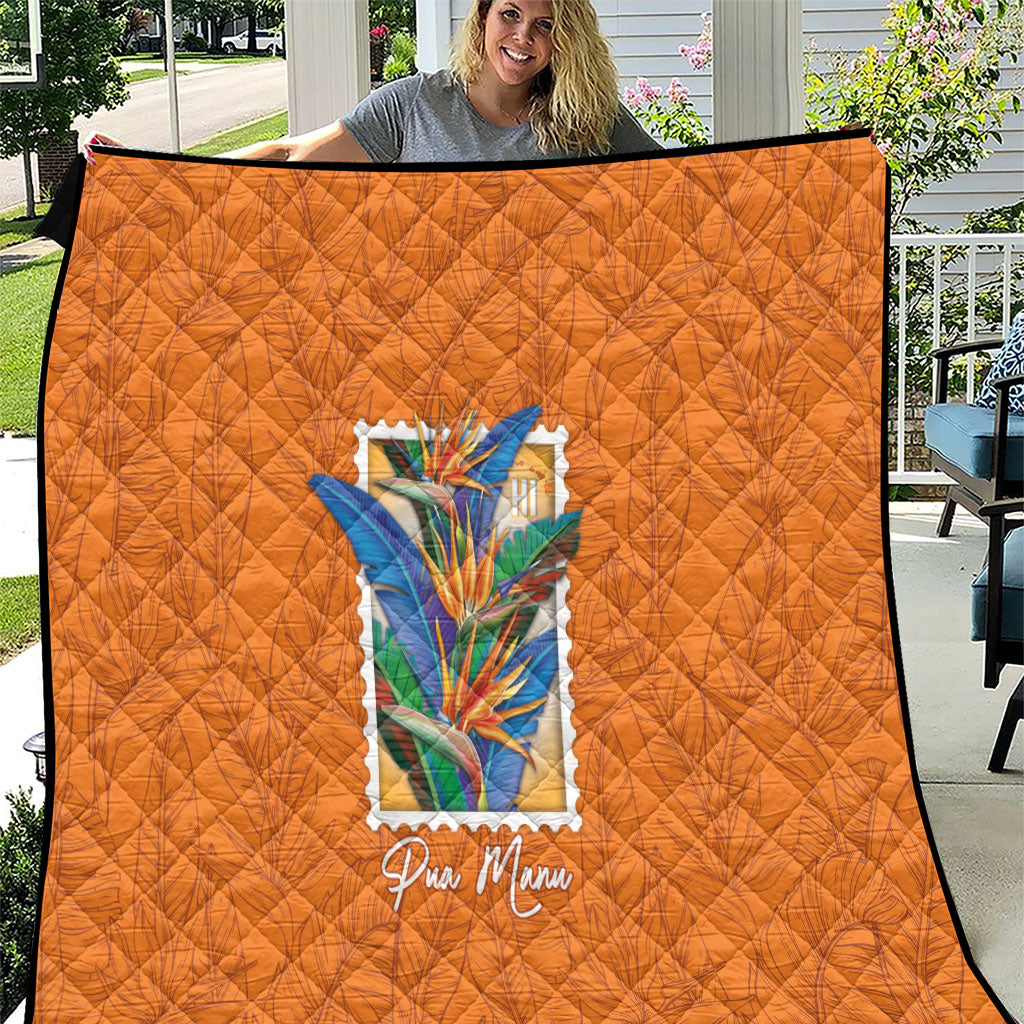 Aloha Hawaii Pua Manu Quilt Hawaiian Bird of Paradise Flowers Stylized Stamp LT14 Orange - Polynesian Pride
