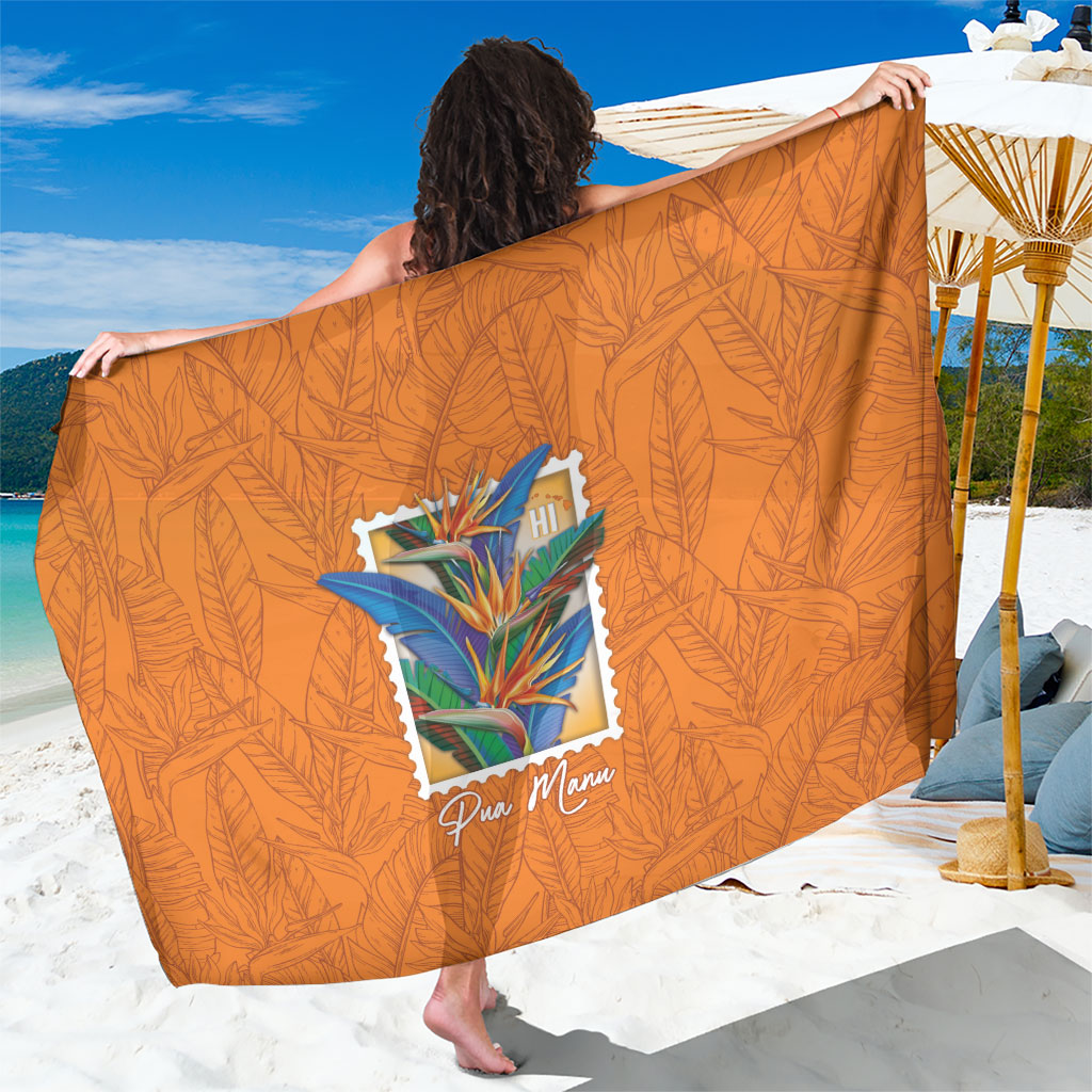 Aloha Hawaii Pua Manu Sarong Hawaiian Bird of Paradise Flowers Stylized Stamp LT14 One Size 44 x 66 inches Orange - Polynesian Pride
