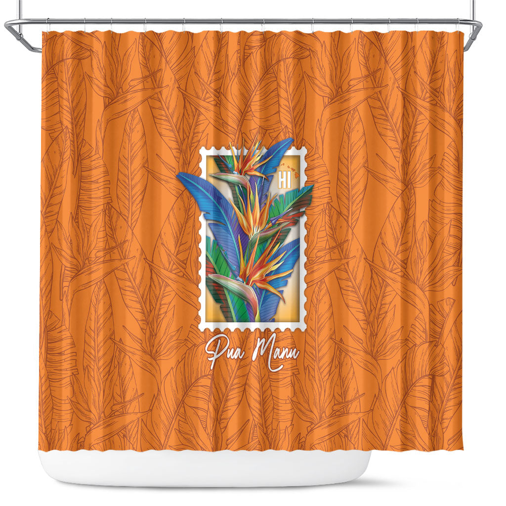 Aloha Hawaii Pua Manu Shower Curtain Hawaiian Bird of Paradise Flowers Stylized Stamp LT14 Orange - Polynesian Pride
