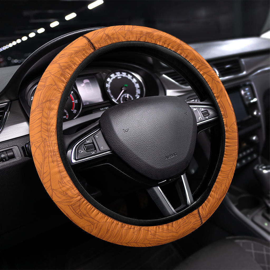Aloha Hawaii Pua Manu Steering Wheel Cover Hawaiian Bird of Paradise Flowers Stylized Stamp LT14 Universal Fit Orange - Polynesian Pride
