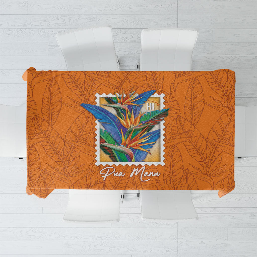 Aloha Hawaii Pua Manu Tablecloth Hawaiian Bird of Paradise Flowers Stylized Stamp LT14 Orange - Polynesian Pride