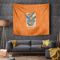 Aloha Hawaii Pua Manu Tapestry Hawaiian Bird of Paradise Flowers Stylized Stamp LT14 Orange - Polynesian Pride