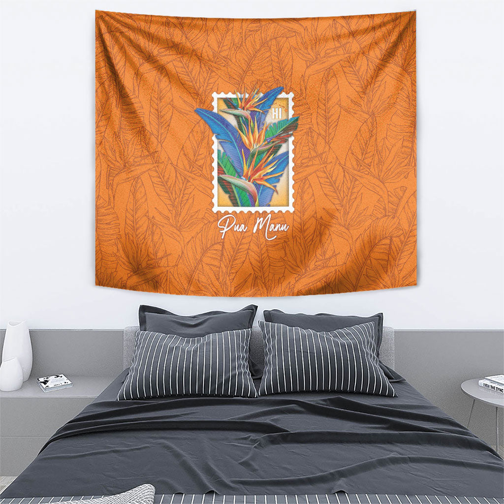 Aloha Hawaii Pua Manu Tapestry Hawaiian Bird of Paradise Flowers Stylized Stamp LT14 - Polynesian Pride