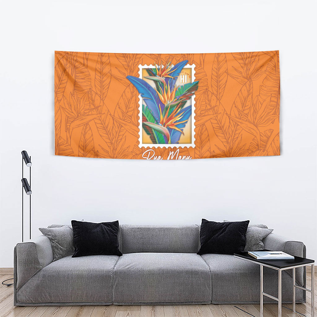 Aloha Hawaii Pua Manu Tapestry Hawaiian Bird of Paradise Flowers Stylized Stamp LT14 - Polynesian Pride