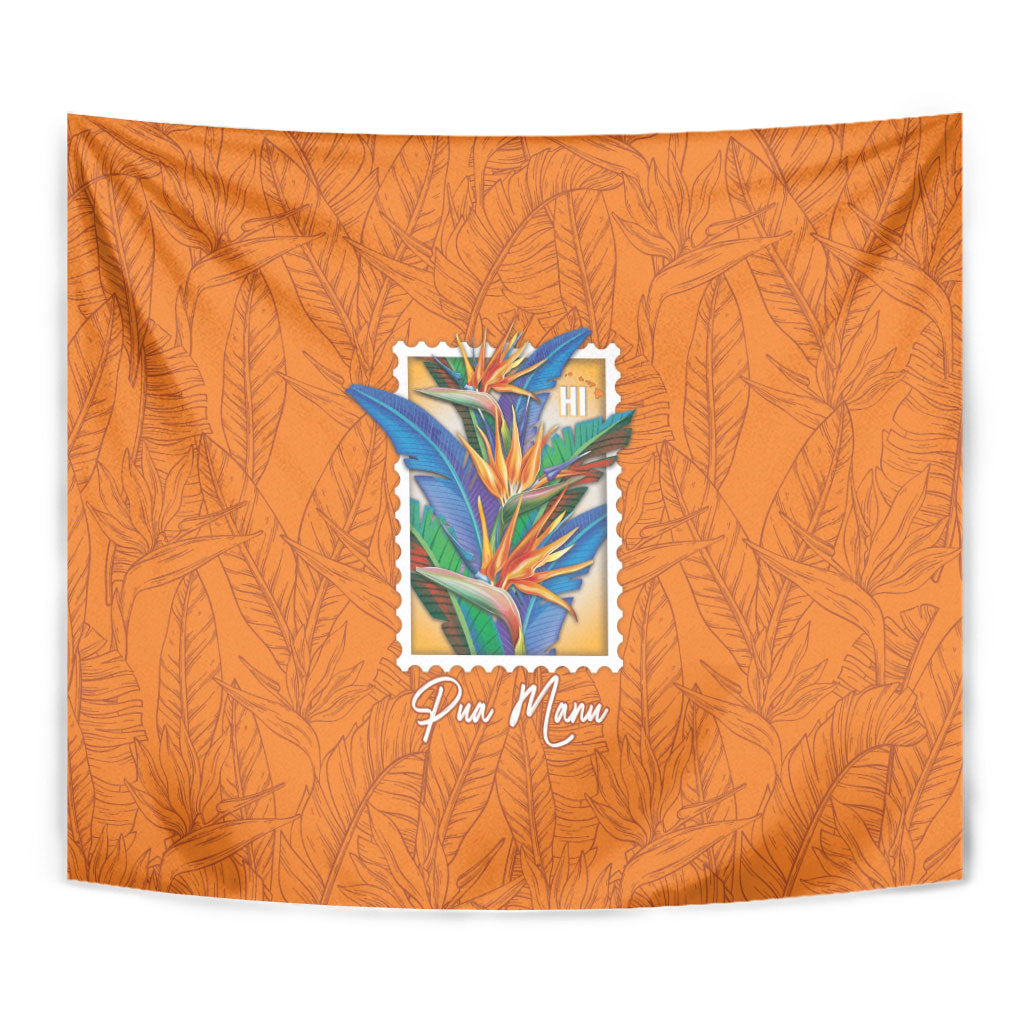 Aloha Hawaii Pua Manu Tapestry Hawaiian Bird of Paradise Flowers Stylized Stamp LT14 - Polynesian Pride