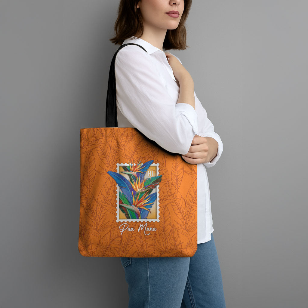 Aloha Hawaii Pua Manu Tote Bag Hawaiian Bird of Paradise Flowers Stylized Stamp LT14 - Polynesian Pride