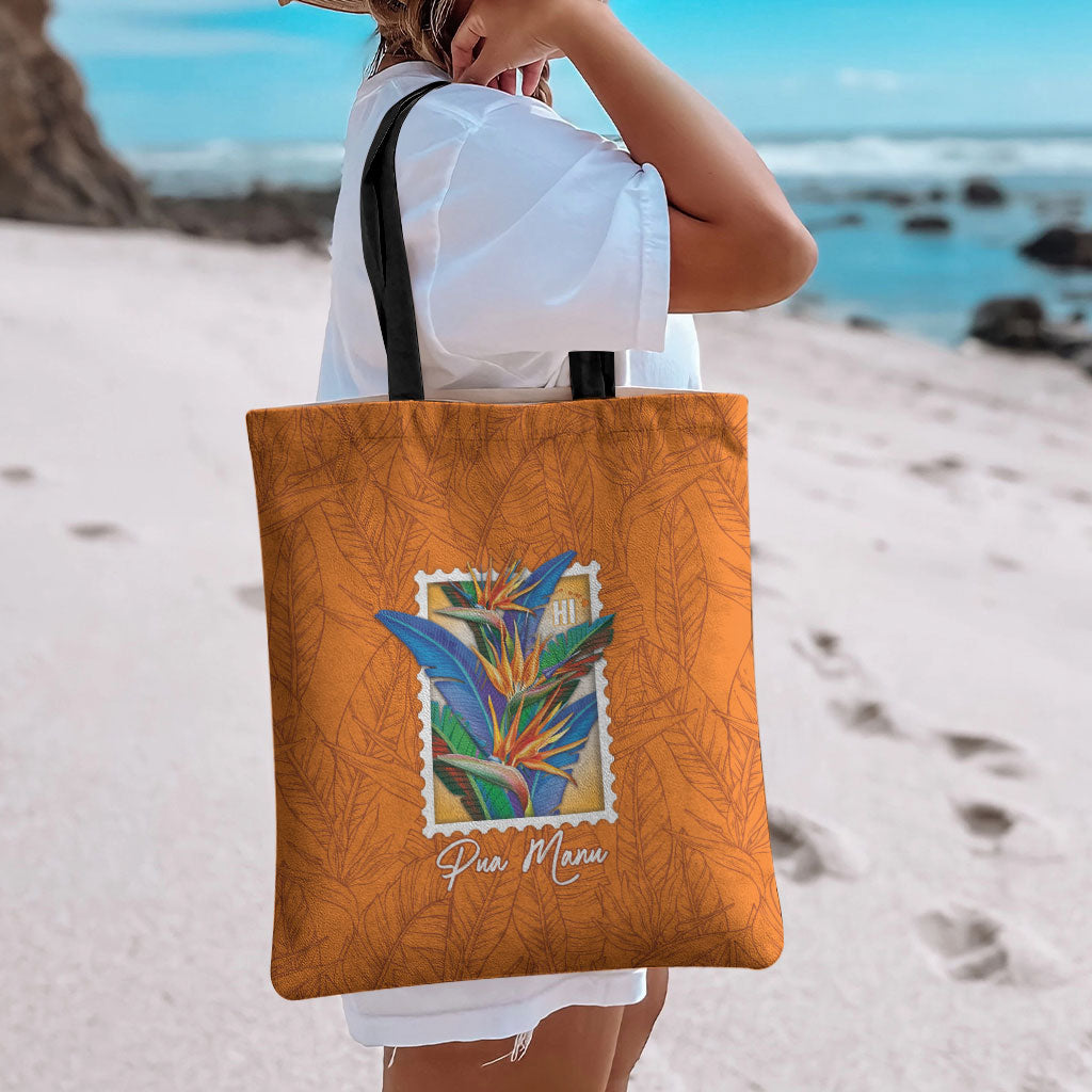 Aloha Hawaii Pua Manu Tote Bag Hawaiian Bird of Paradise Flowers Stylized Stamp LT14 - Polynesian Pride