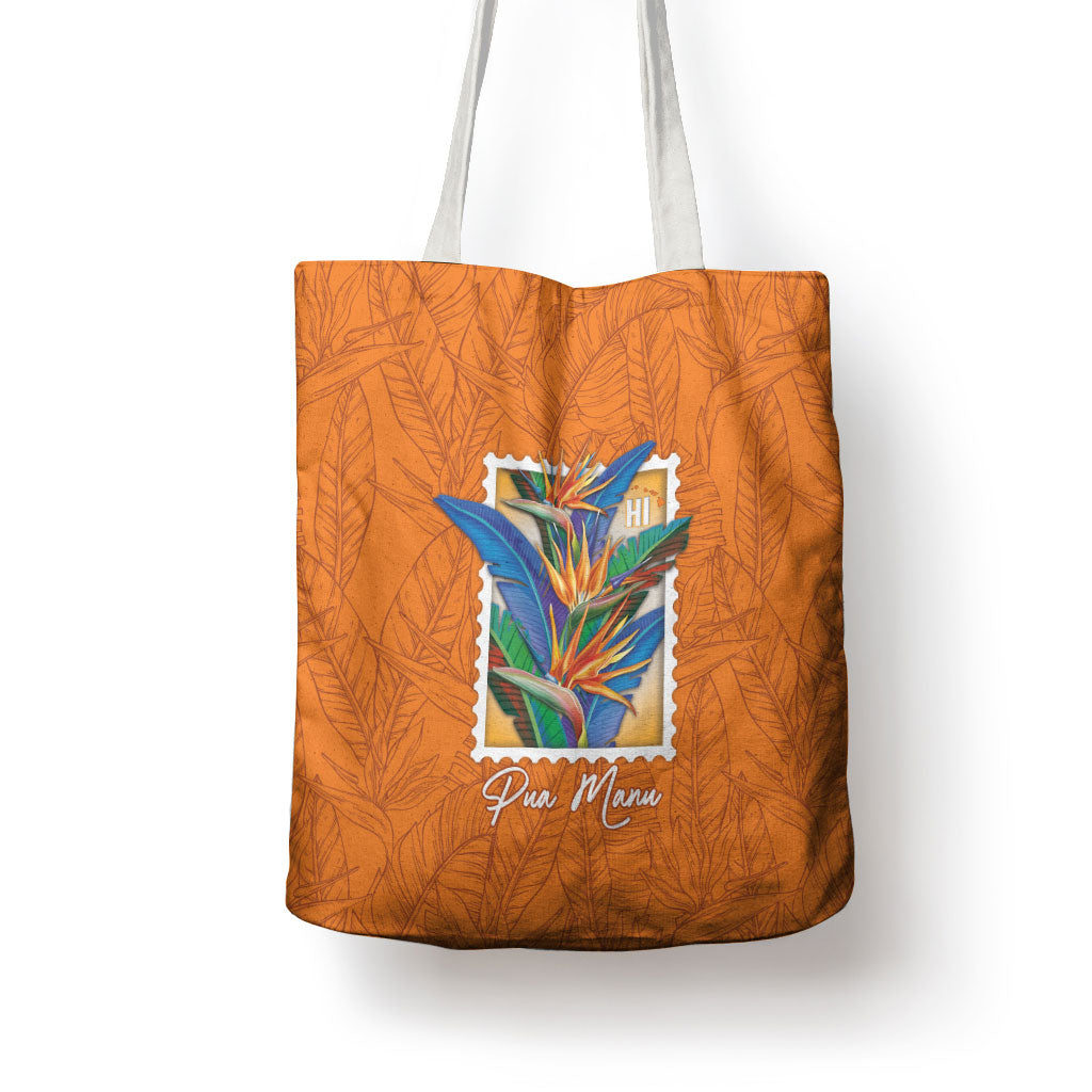 Aloha Hawaii Pua Manu Tote Bag Hawaiian Bird of Paradise Flowers Stylized Stamp LT14 - Polynesian Pride
