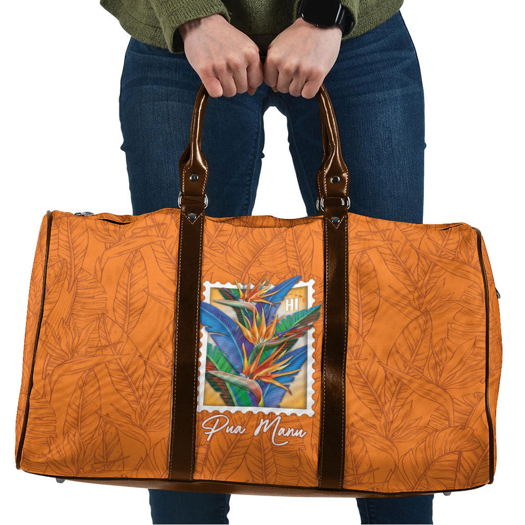Aloha Hawaii Pua Manu Travel Bag Hawaiian Bird of Paradise Flowers Stylized Stamp LT14 Orange - Polynesian Pride