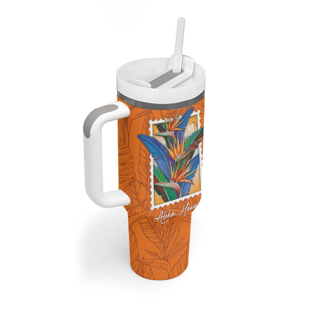 Aloha Hawaii Pua Manu Tumbler With Handle Hawaiian Bird of Paradise Flowers Stylized Stamp LT14 - Polynesian Pride