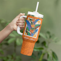 Aloha Hawaii Pua Manu Tumbler With Handle Hawaiian Bird of Paradise Flowers Stylized Stamp LT14 - Polynesian Pride