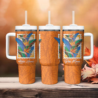 Aloha Hawaii Pua Manu Tumbler With Handle Hawaiian Bird of Paradise Flowers Stylized Stamp LT14 - Polynesian Pride