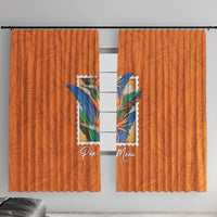 Aloha Hawaii Pua Manu Window Curtain Hawaiian Bird of Paradise Flowers Stylized Stamp LT14 With Hooks Orange - Polynesian Pride