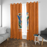 Aloha Hawaii Pua Manu Window Curtain Hawaiian Bird of Paradise Flowers Stylized Stamp LT14 With Grommets Orange - Polynesian Pride