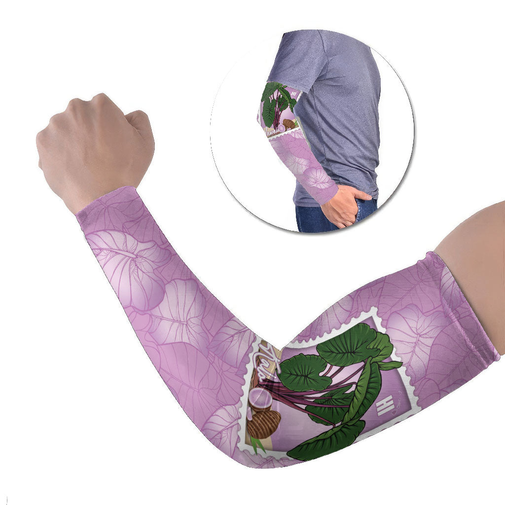 Aloha Hawaii Kalo Arm Sleeves Hawaiian Taro Leaves Stylized Stamp LT14 Set of 2 Purple - Polynesian Pride