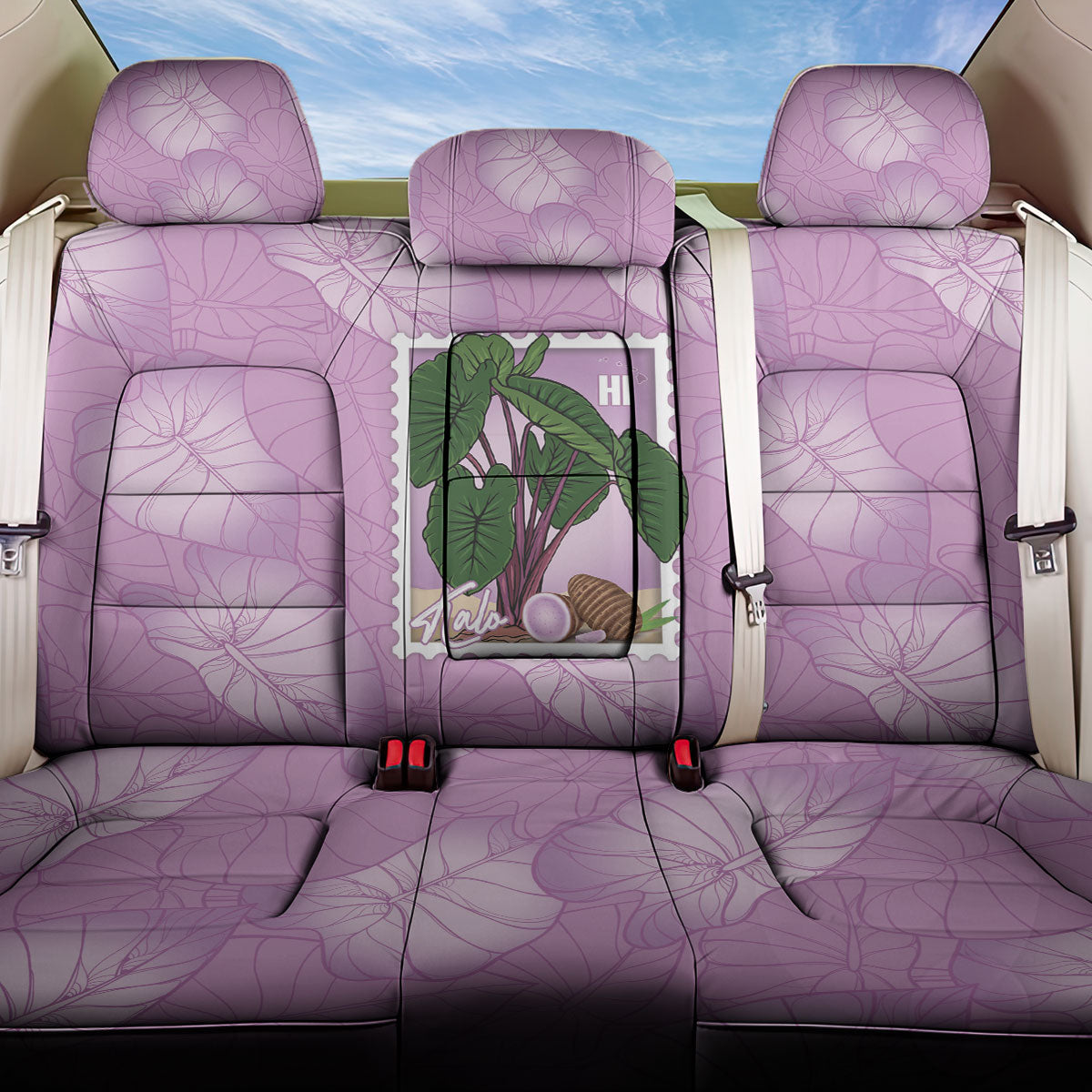 Aloha Hawaii Kalo Back Car Seat Cover Hawaiian Taro Leaves Stylized Stamp LT14 One Size Purple - Polynesian Pride