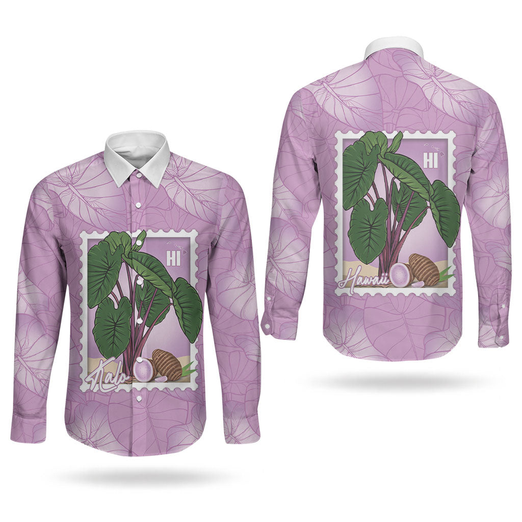 Aloha Hawaii Kalo Couples Matching Off Shoulder Maxi Dress and Long Sleeve Button Shirt Hawaiian Taro Leaves Stylized Stamp LT14 - Polynesian Pride