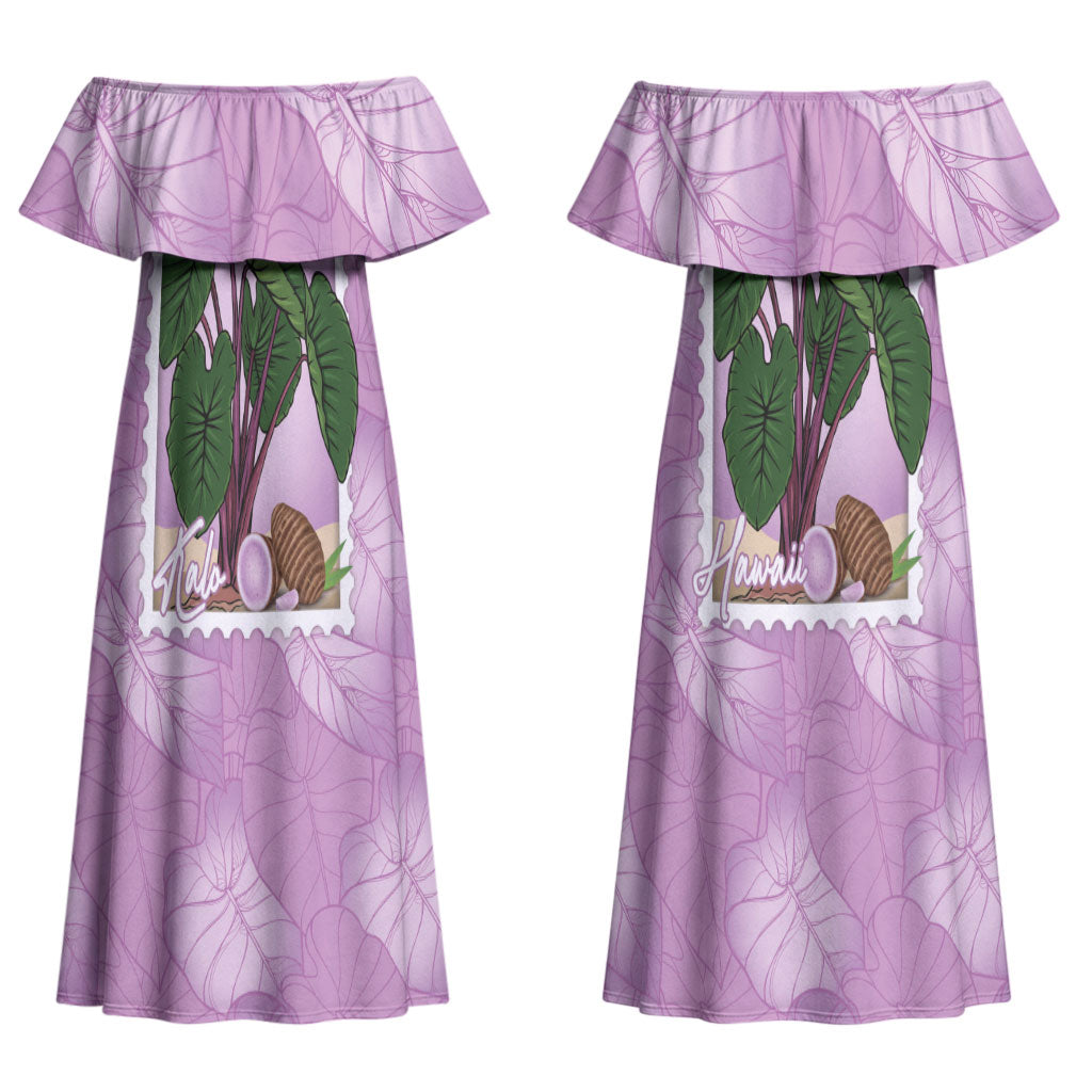 Aloha Hawaii Kalo Couples Matching Off Shoulder Maxi Dress and Long Sleeve Button Shirt Hawaiian Taro Leaves Stylized Stamp LT14 - Polynesian Pride