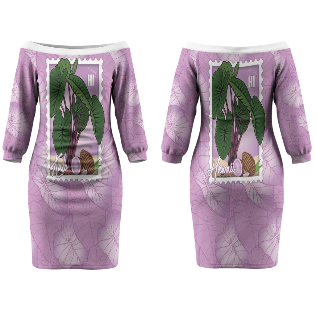 Aloha Hawaii Kalo Couples Matching Off The Shoulder Long Sleeve Dress and Hawaiian Shirt Hawaiian Taro Leaves Stylized Stamp LT14 - Polynesian Pride