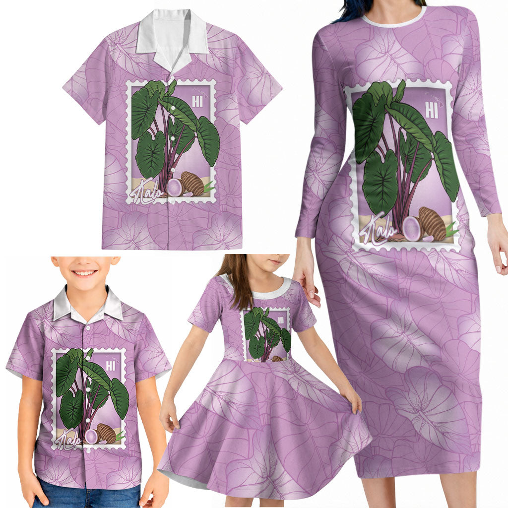 Aloha Hawaii Kalo Family Matching Long Sleeve Bodycon Dress and Hawaiian Shirt Hawaiian Taro Leaves Stylized Stamp LT14 - Polynesian Pride