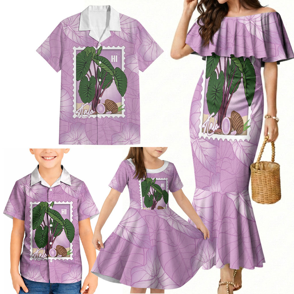 Aloha Hawaii Kalo Family Matching Mermaid Dress and Hawaiian Shirt Hawaiian Taro Leaves Stylized Stamp LT14 - Polynesian Pride