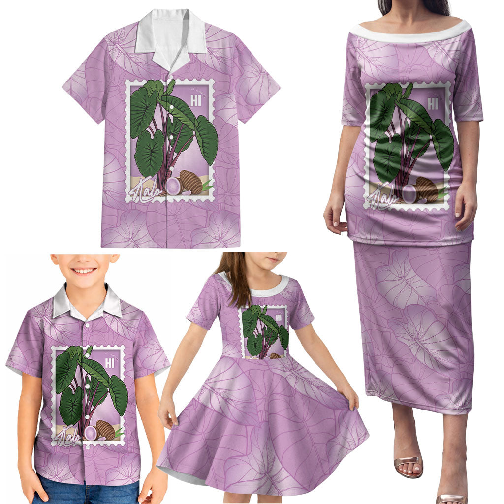 Aloha Hawaii Kalo Family Matching Puletasi and Hawaiian Shirt Hawaiian Taro Leaves Stylized Stamp LT14 - Polynesian Pride