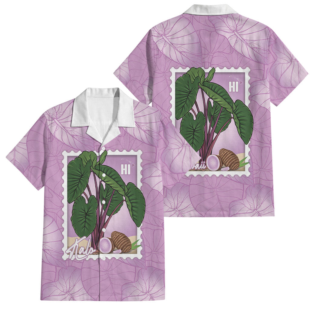 Aloha Hawaii Kalo Family Matching Puletasi and Hawaiian Shirt Hawaiian Taro Leaves Stylized Stamp LT14 Dad's Shirt - Short Sleeve Purple - Polynesian Pride