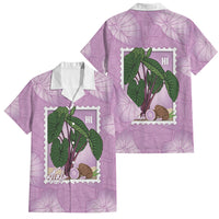 Aloha Hawaii Kalo Family Matching Puletasi and Hawaiian Shirt Hawaiian Taro Leaves Stylized Stamp LT14 Dad's Shirt - Short Sleeve Purple - Polynesian Pride
