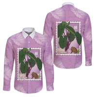 Aloha Hawaii Kalo Family Matching Puletasi and Hawaiian Shirt Hawaiian Taro Leaves Stylized Stamp LT14 Dad's Shirt - Long Sleeve Purple - Polynesian Pride
