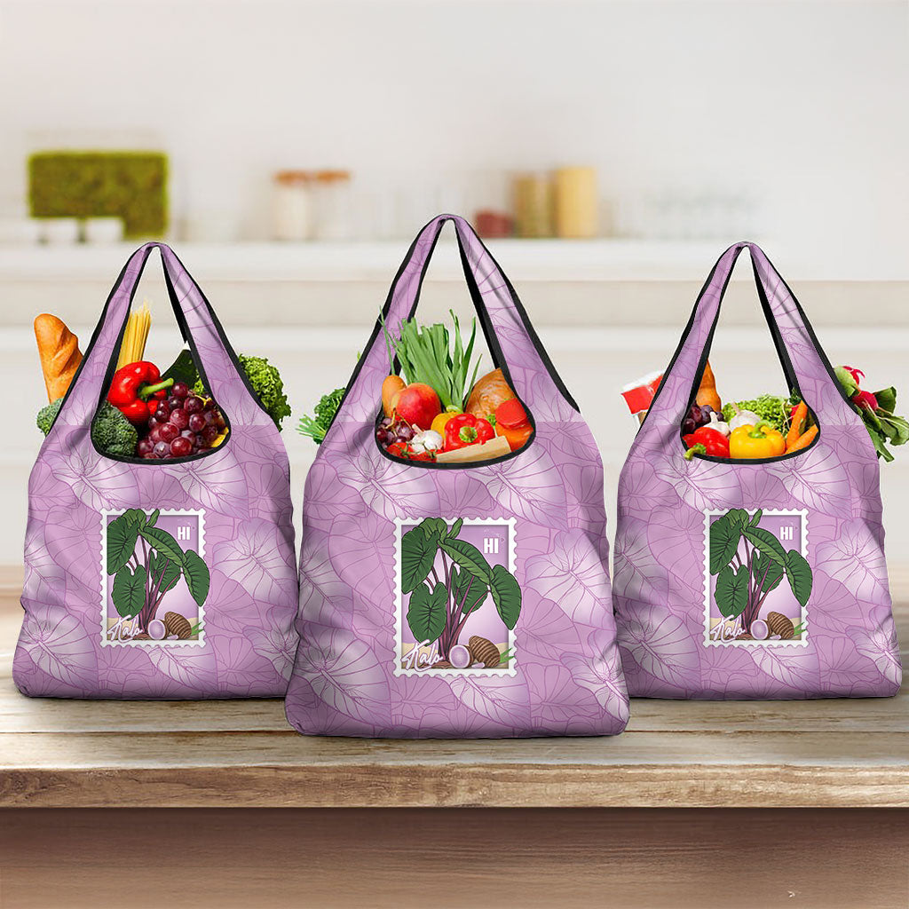 Aloha Hawaii Kalo Grocery Bag Hawaiian Taro Leaves Stylized Stamp LT14 3-pack One Size Purple - Polynesian Pride