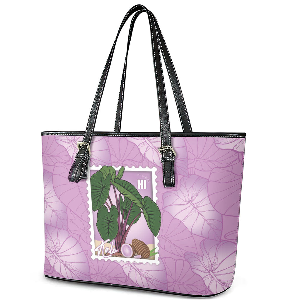 Aloha Hawaii Kalo Leather Tote Bag Hawaiian Taro Leaves Stylized Stamp LT14 - Polynesian Pride
