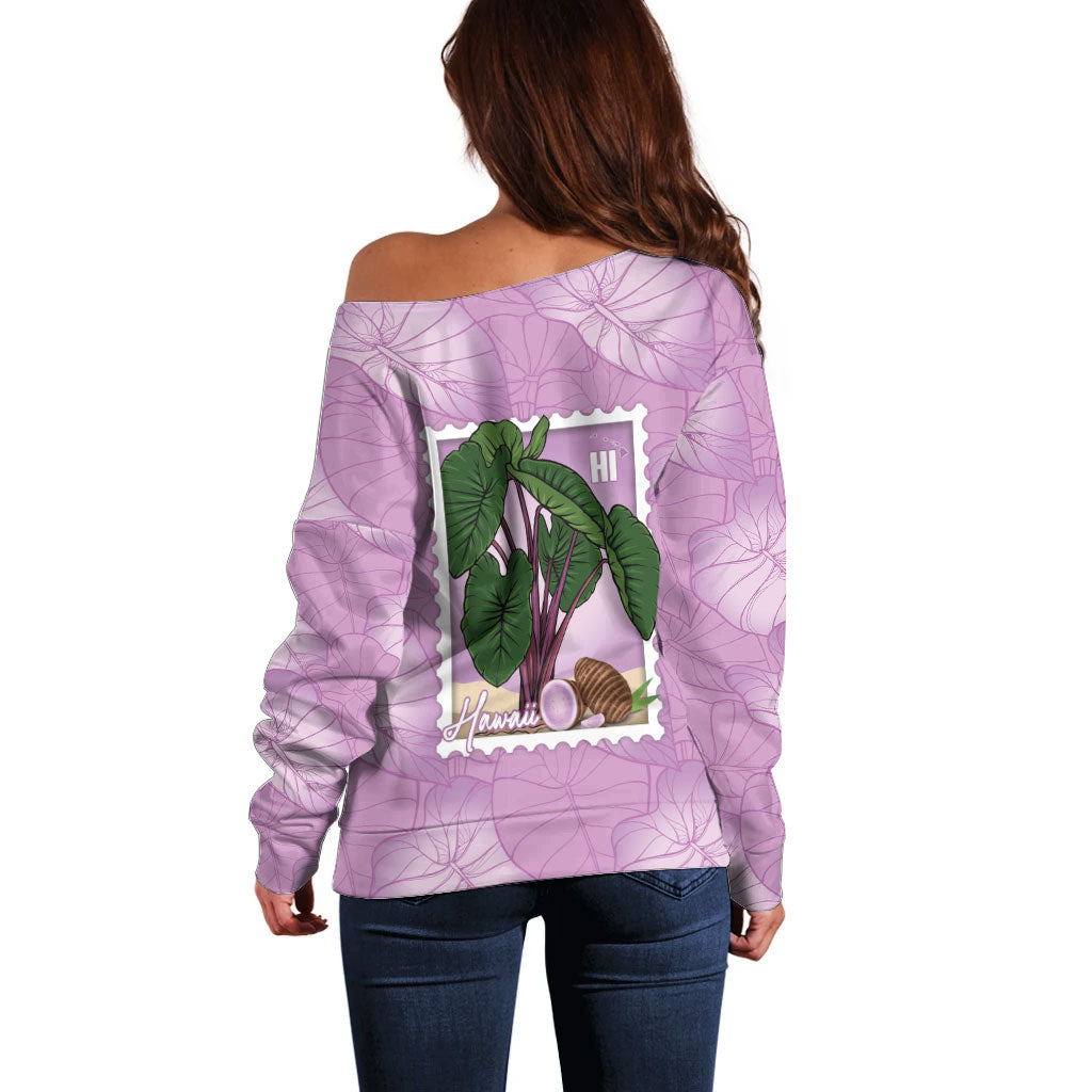 Aloha Hawaii Kalo Off Shoulder Sweater Hawaiian Taro Leaves Stylized Stamp LT14 - Polynesian Pride