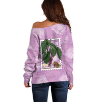 Aloha Hawaii Kalo Off Shoulder Sweater Hawaiian Taro Leaves Stylized Stamp LT14 - Polynesian Pride