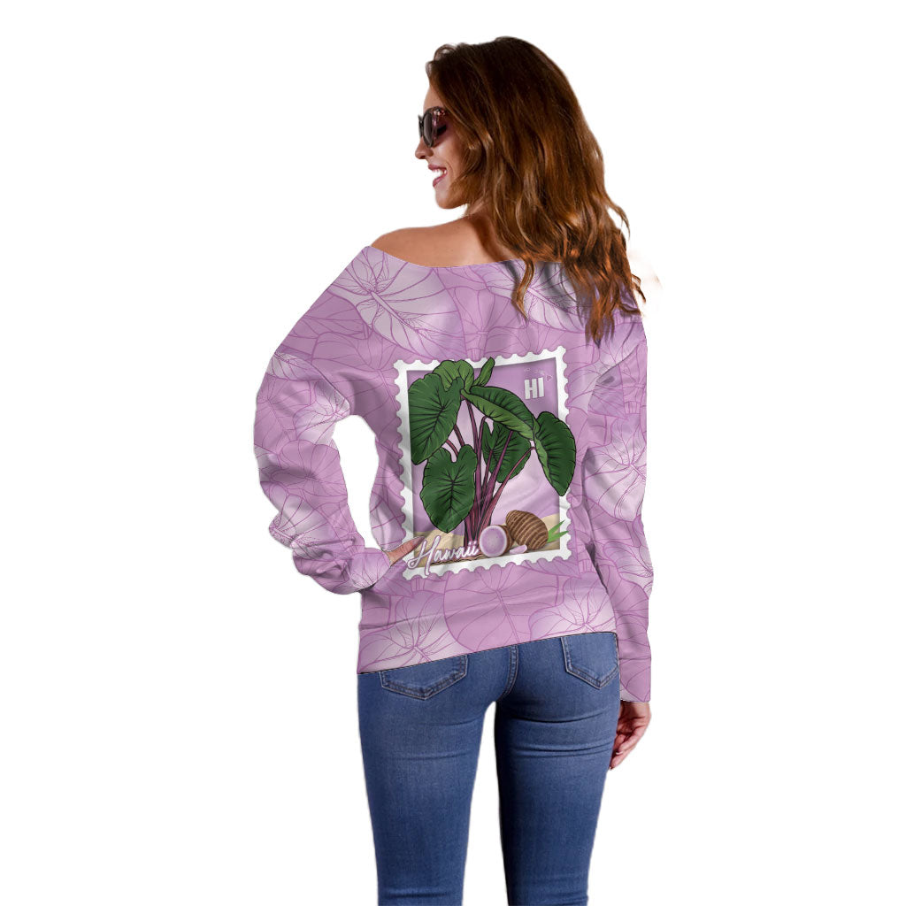 Aloha Hawaii Kalo Off Shoulder Sweater Hawaiian Taro Leaves Stylized Stamp LT14 - Polynesian Pride