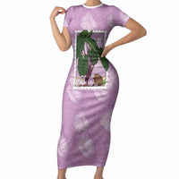 Aloha Hawaii Kalo Short Sleeve Bodycon Dress Hawaiian Taro Leaves Stylized Stamp LT14 Long Dress Purple - Polynesian Pride