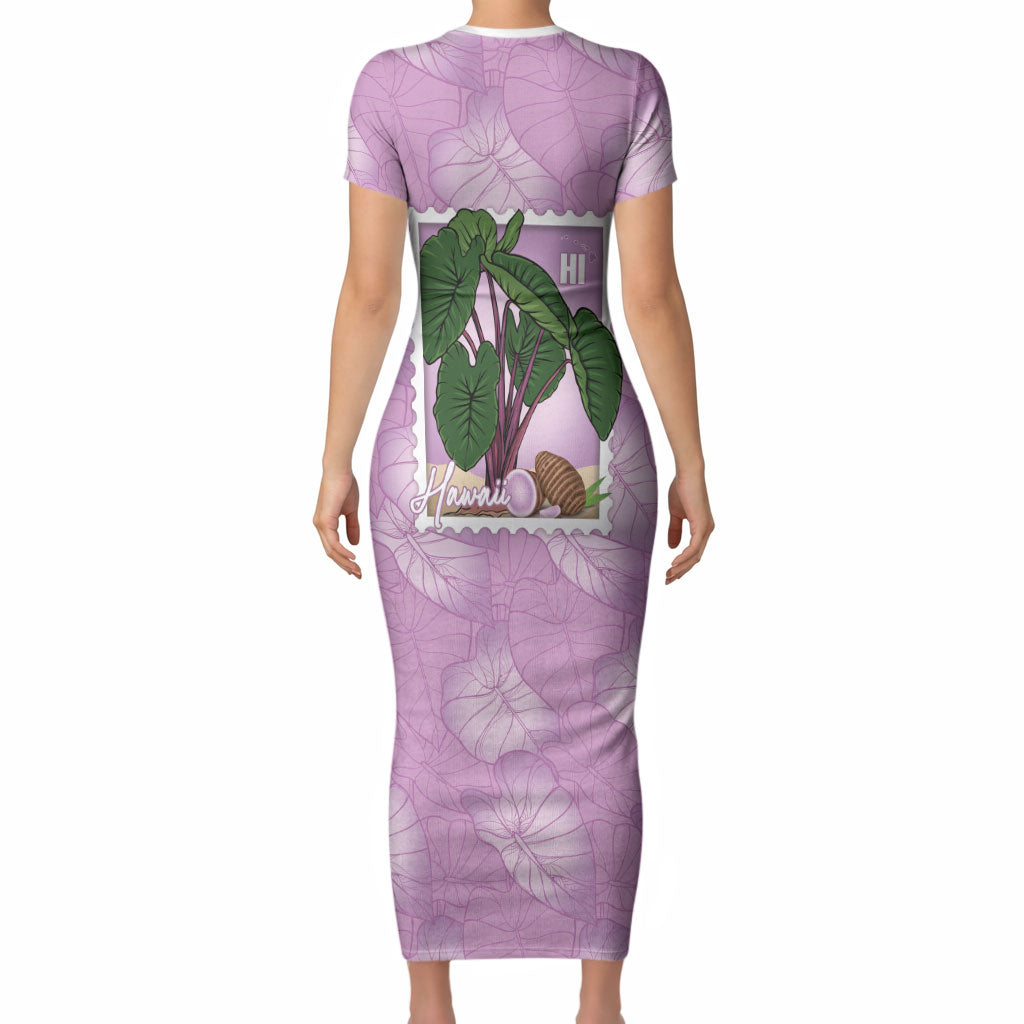 Aloha Hawaii Kalo Short Sleeve Bodycon Dress Hawaiian Taro Leaves Stylized Stamp LT14 - Polynesian Pride