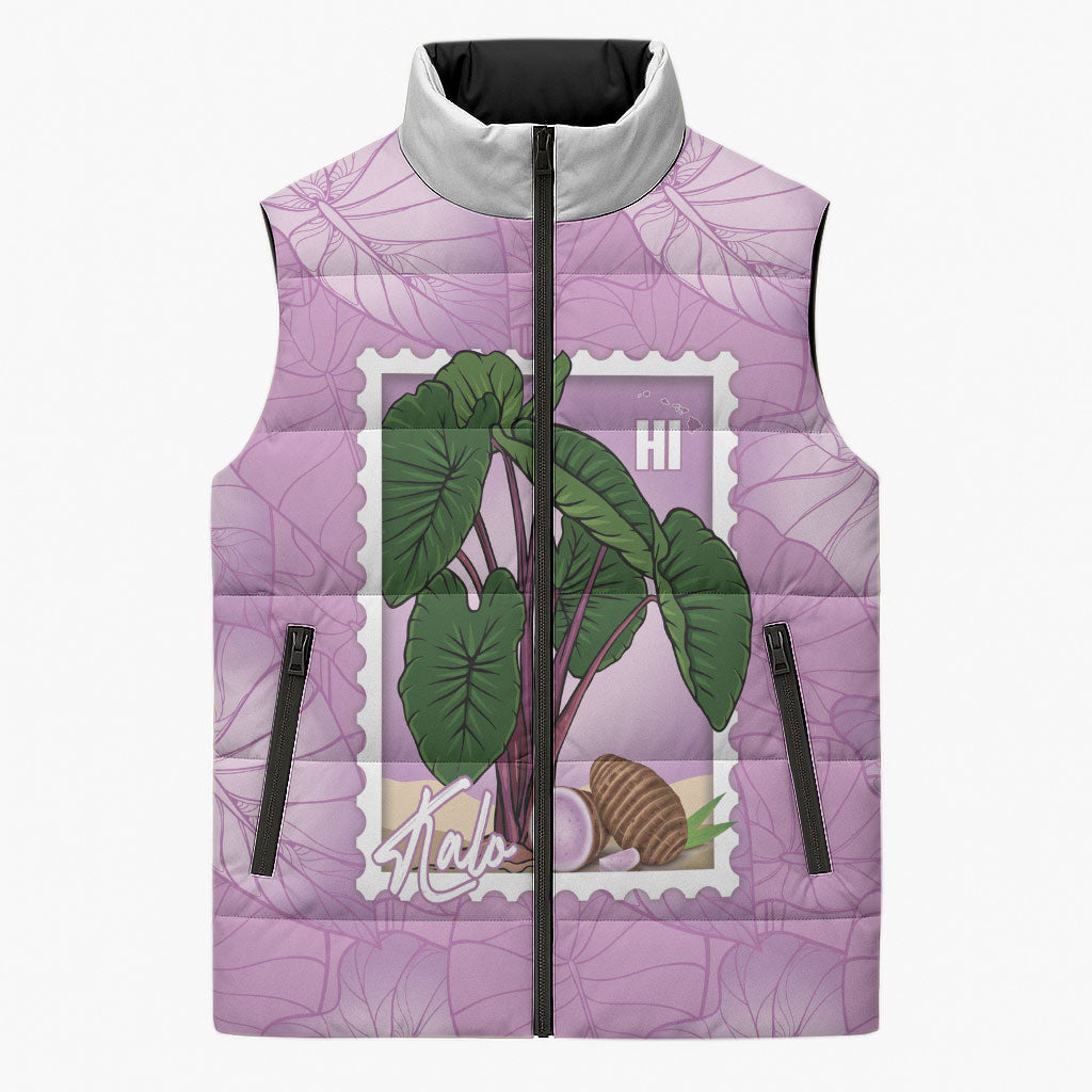 Aloha Hawaii Kalo Sleeveless Puffer Jacket Hawaiian Taro Leaves Stylized Stamp LT14 Unisex Purple - Polynesian Pride