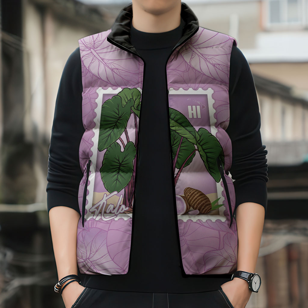 Aloha Hawaii Kalo Sleeveless Puffer Jacket Hawaiian Taro Leaves Stylized Stamp LT14 - Polynesian Pride