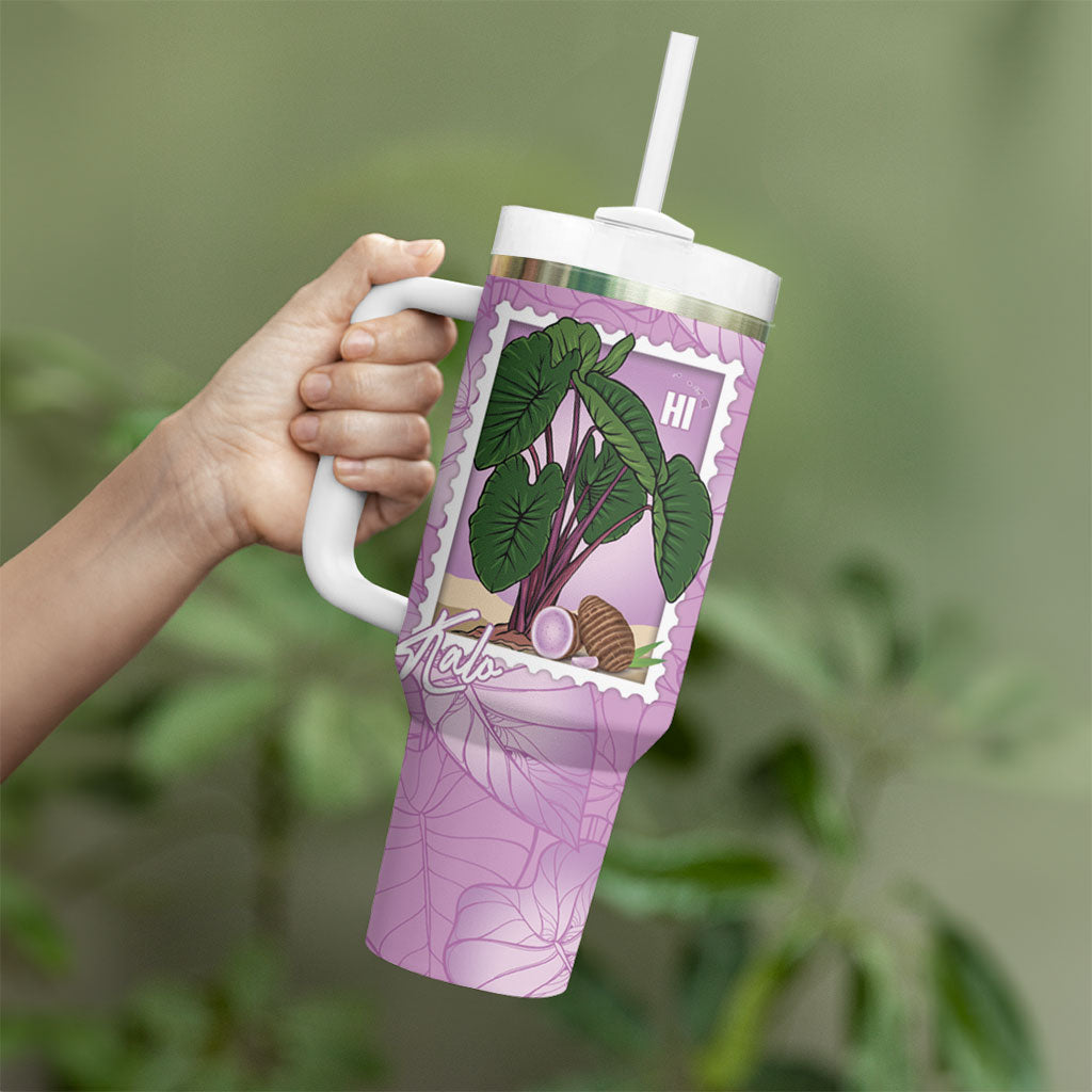 Aloha Hawaii Kalo Tumbler With Handle Hawaiian Taro Leaves Stylized Stamp LT14 - Polynesian Pride