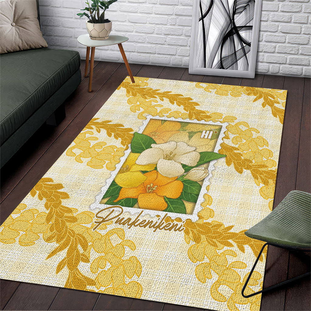 Aloha Hawaii Puakenikeni Area Rug Hawaiian Lei Palaka Motifs Stylized Stamp LT14 Yellow - Polynesian Pride
