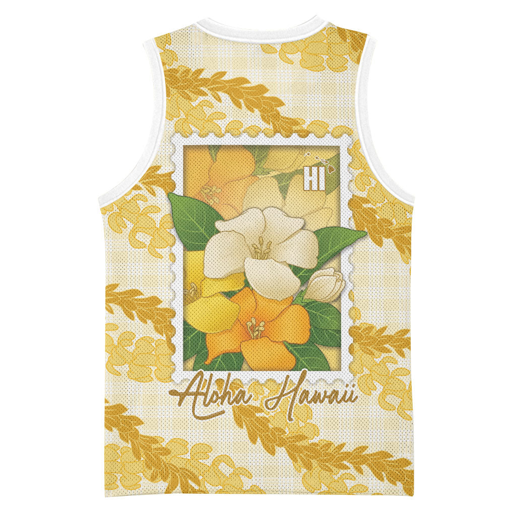 Aloha Hawaii Puakenikeni Basketball Jersey Hawaiian Lei Palaka Motifs Stylized Stamp LT14 - Polynesian Pride