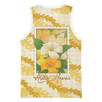 Aloha Hawaii Puakenikeni Basketball Jersey Hawaiian Lei Palaka Motifs Stylized Stamp LT14 - Polynesian Pride